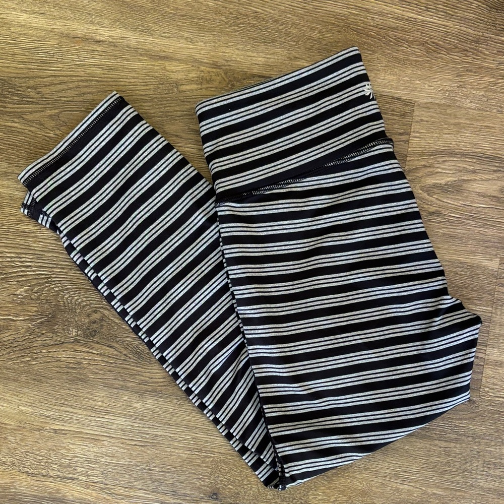 Athleta Black and White Striped Leggings